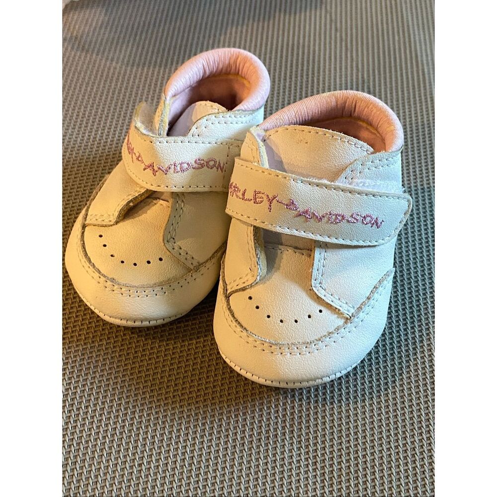 Harley Davidson Crib Shoes Girls XS White Pink Born to Ride Baby Sneakers